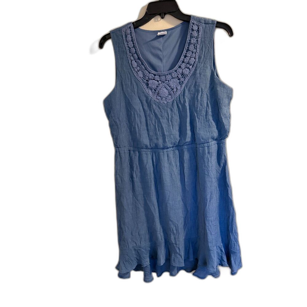 Wrangler‎ Wrancher Blue Crochet Neck Sleeveless Dress XL Boho Western